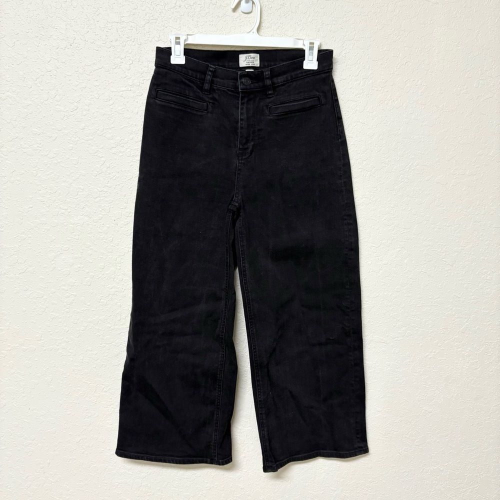 J. Crew Jeans Women’s Black Cropped Rayner Wide Leg High Rise Denim Size 27
